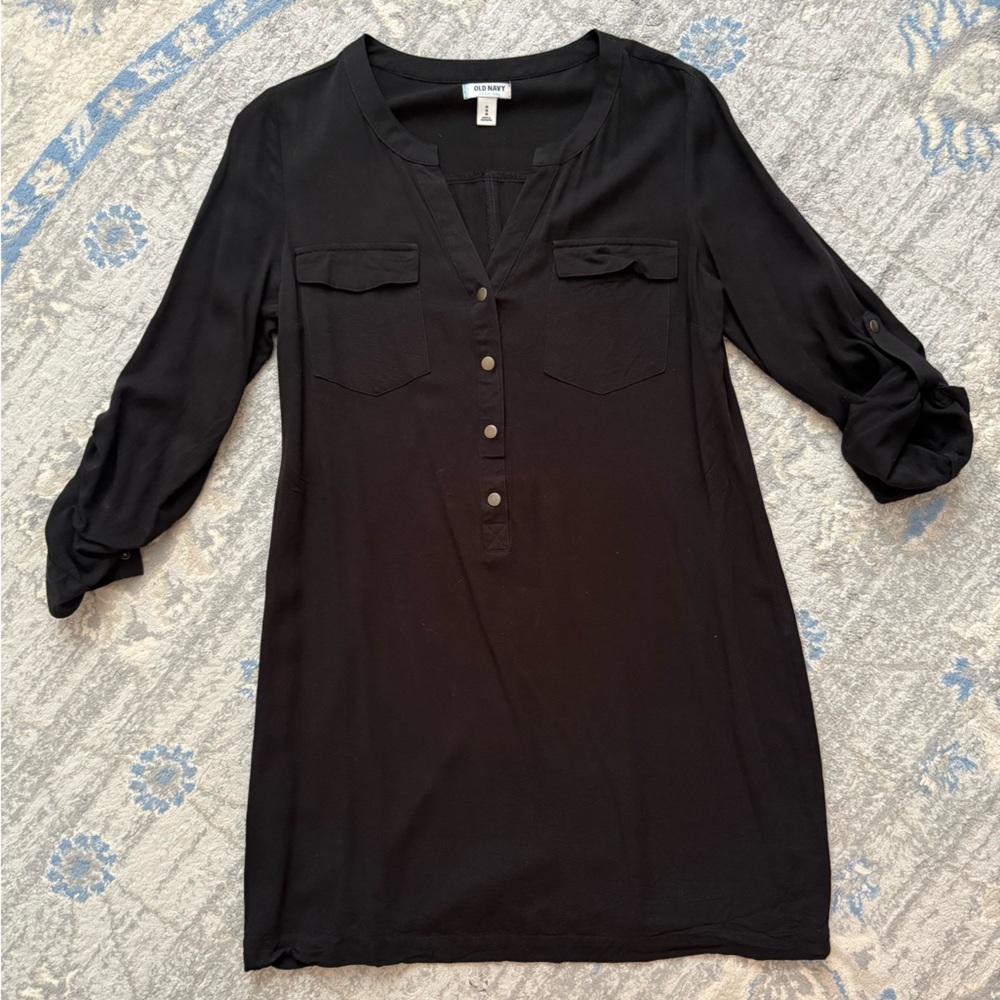 Old Navy Black Button-Front Tunic Utility Dress
